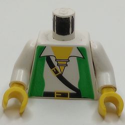 Torso Green Vest, Open Shirt, and Black Crossbelt Print, White Arms, Yellow Hands