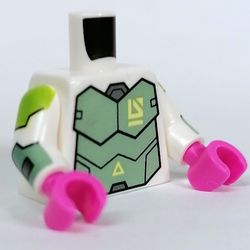 Torso, Sand Green Armor, Lime Shoulders print, White Arms, Dark Pink Hands