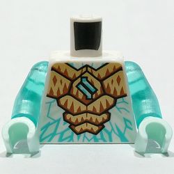 Torso Armor, Gold and Orange Plates, Dark Turquoise Ice Markings print, Trans-Light Blue Arms, Light Aqua Hands