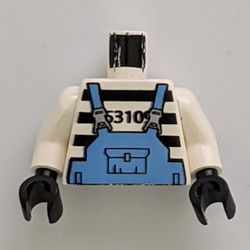 Torso Prison Shirt with Stripes and Medium Blue Overalls Print, White Arms, Black Hands