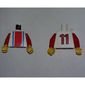 Torso Soccer Shirt Vertical Striped Red/Blue / '11' Back Print, Red Arms, Yellow Hands
