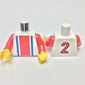 Torso Soccer Shirt, Vertical Striped Red/Blue / '2' Back Print, Red Arms, Yellow Hands