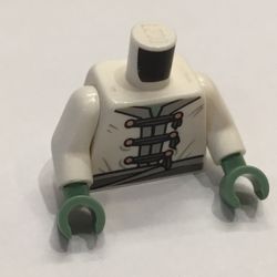 Torso Tunic, Light Bluish Gray Trim and Belt, Dark Bluish Gray Ties, Gold Buttons / Dragon Symbol on Back Print, White Arms, Sand Green Arms