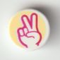 Tile Round 1 x 1 with Magenta/White Hand with Peace Sign Fingers on Bright Light Yellow Background print