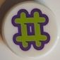 Tile Round 1 x 1 with Lime/Dark Purple '#'/Hashtag print