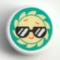 Tile Round 1 x 1 with Sun with Sunglasses on Dark Turquoise Background print