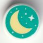 Tile Round 1 x 1 with Moon, Stars on Dark Turquoise Background print