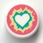 Tile Round 1 x 1 with Heart, Dark Turquoise, Bright Light Yellow Outline, Coral Background print