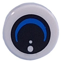LEGO part 98138pr0390 Tile Round 1 x 1 with Eye, Blue Pupil / Camera Lens print in White