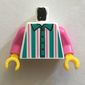 Torso Shirt with Dark Pink and Dark Turquoise Vertical Stripes Print, Dark Pink Arms, Yellow Hands