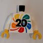 Torso with Multi-colored Flower, '20', 'LEGO World 2023' on Back print, White Arms, Yellow Hands