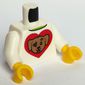 Torso with Dog Head and Red Heart, Dark Brown Dog Paws Print, White Arms, Yellow Hands