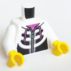 Torso Hoodie with Skeleton Bones, Ribcage and Dark Pink Neck Print, White Arms, Yellow Hands