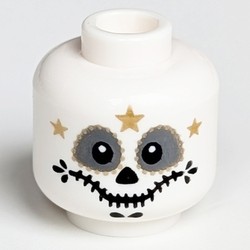 Minifig Head Skeleton, Catrin/Mariachi, Dark Bluish Gray Round Eyes, Gold and Black Decorations Print