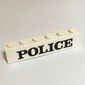 Brick 1 x 6 with Bottom Tubes and 2 Lowered Cross Supports with 'POLICE' Serif Black Print [Embossed]
