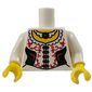 Torso Corset, Dark Green Side Panels, Red Lace, Trim, White Necklace with Black Pendant Print, White Arms, Yellow Hands