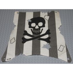 Sail, Tattered with Hole, Damage Cutouts and Dark Gray Stripes, Skull and Crossbones Print