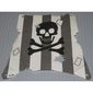 Sail, Tattered with Hole, Damage Cutouts and Dark Gray Stripes, Skull and Crossbones Print