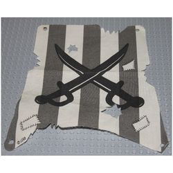 Sail, Tattered with Hole, Damage Cutouts and Dark Gray Stripes, Crossed Cutlasses Print