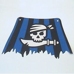 Sail, Tattered, 27 x 18 with Black and Blue Stripes, Skull and Cutlass Print