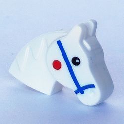 Animal Body Part, Horse Head (Toy Horse) with Blue Reigns, Red Spot, Black Eyes print