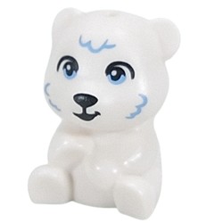 LEGO part upn9992 Animal, Bear Cub with Medium Blue Eyes, Fur Streaks print (Polar Bear) in White