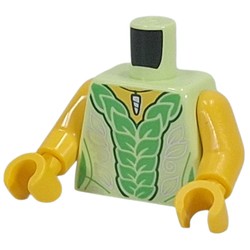 LEGO part 973c01h01pr0027 Torso, Dress, Green Leaves as Ruffles, Silver Decorations, Pendant print, Yellow Arms and Hands in Spring Yellowish Green/ Yellowish Green