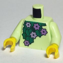 Torso Medium Lavender Flowers, Dark Green Leaves Print, Yellowish Green Arms, Yellow Hands