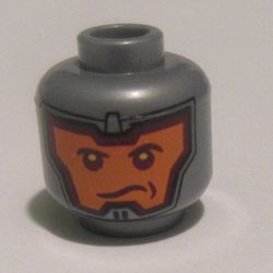 Minifig Head Royal Guard / Soldier, Dual Sided, Balaclava, Orange Face, Dark Red Eyebrows, Determined / Open Mouth Scowl Print [Hollow Stud]