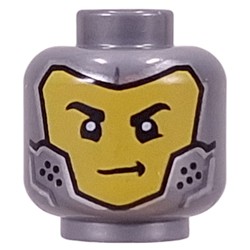 LEGO part 6947pr0003 Minifig Head with print in Silver Metallic/ Flat Silver