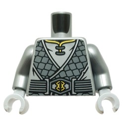 Torso, Robe, Dark Bluish Grey Scales, Gold Buckle, Symbol on Back print, Flat Silver Arms, Light Bluish Gray Hands