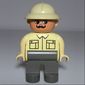 Duplo Figure, Early, Pith Helmet Tan, Dark Gray Legs, Collar and Patch Pockets, Moustache Print
