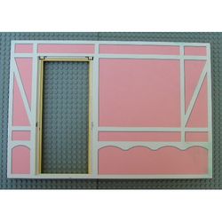 Scala, Building, Wall, Vertical Grooved 40 x 2 x 22 2/3 with Door Opening, White Tudor Frame on Light Salmon Print