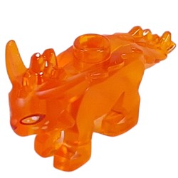 LEGO part 7581pr0002 Animal, Treasure Creature with Dark Red/Silver Eyes, Yellow Spots print in Transparent Bright Orange/ Trans-Orange