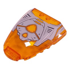 LEGO part 80222pr0002 Windscreen 6 x 7 x 1 1/3 with Silver Armor Plating print in Transparent Bright Orange/ Trans-Orange