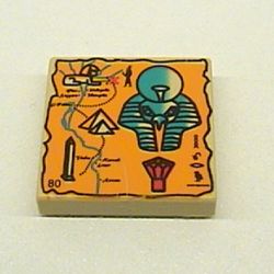Tile 2 x 2 with Orange Map and Hieroglyphs, Horus Head, 80 Print