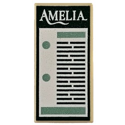 Tile 1 x 2 with White 'Amelia', Green Ticket print