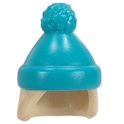LEGO part 68502pat0004 Hair and Hat, Dark Turquoise pattern with Hair Straight Shoulder Length in Brick Yellow/ Tan