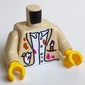 Torso Jacket, White Shirt, Magenta and Dark Orange Paint Splotches, Brush Print, Tan Arms, Yellow Hands