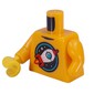 Torso, Retro Rocket on Black Background, Star, Dark Turquoise Circle print, Left Limb Reduction, Bright Light Orange Arms, Yellow Hand
