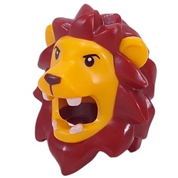LEGO part 114471pr0001 Costume / Mask, Lion with Dark Red Mane, Black Eyes, White Fangs print in Flame Yellowish Orange/ Bright Light Orange