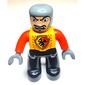 Duplo Figure with Rounded Head with Black Legs, Black Dragon on Shield, Red Arms, Dark Bluish Gray Hands, Angry Print