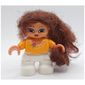 Duplo Figure with Soft Hair Brown, White Legs, Lace Collar with Pink Flower Print