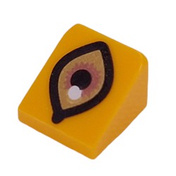 LEGO part 54200pr0015 Slope 30° 1 x 1 x 2/3 with Gold/Metal Orange Eye, Black Pupil, Outline print in Flame Yellowish Orange/ Bright Light Orange