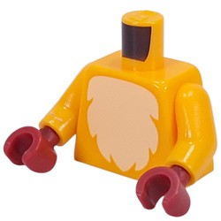 LEGO part 973c38h10pr0002 Torso, White Furry Chest print, Bright Light Orange Arms, Dark Red Hands in Flame Yellowish Orange/ Bright Light Orange