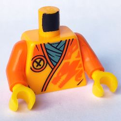 Torso Robe, Orange Dragon, Sand Blue Shirt Print, Orange Arms, Yellow Hands