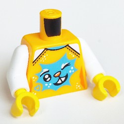 Torso, Shirt, Medium Azure Decorations Print, White Arms, Yellow Hands