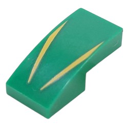 LEGO part 11477pr0030 Slope Curved 2 x 1 No Studs with Yellow Lines print in Dark Green/ Green