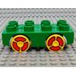 Duplo Car Base 2 x 4 with Yellow Wheels with Red Print, and Lego Logo on Base (Brickrunner)