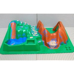 Duplo Baseplate, Raised 16 x 24, with Stairs and Slide, Dark Orange Tree Hollow, and Blue Pond Print